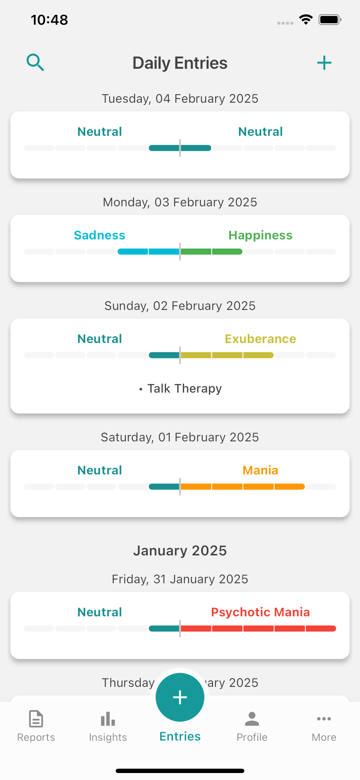 Mood selection screen showing high and low mood levels